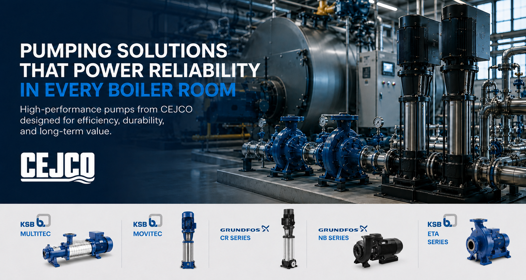 Image showing what types of pumps are compatible for boiler rooms.