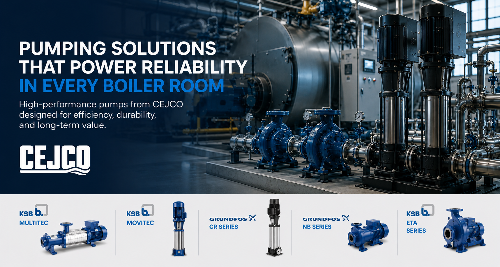 image showing industrial pumps that support boiler rooms.